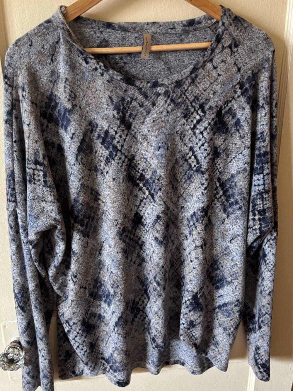SoyaConcept Size M Danish Brand – Navy/Black/Grey Marled Dropped-Shoulder Top